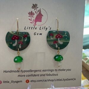 Handmade Mushroom Dangle Earrings Polymer Clay Jewelry